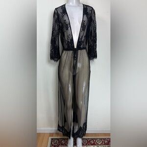 (R1) OYSHO Black lace robe, sexy, open and tied at the waist, size S women